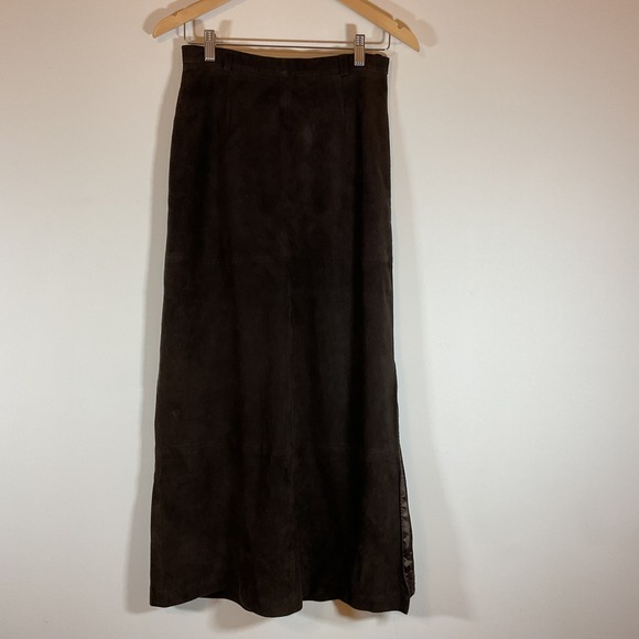 Joseph Abboud Dresses & Skirts - Joseph Abboud Collection Brown Suede Leather Maxi Skirt Side Slit Size 8